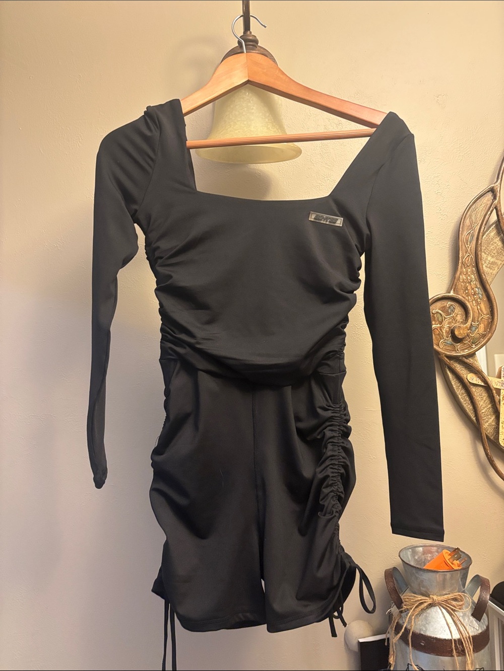 Bo+Tee Black Sleeve Ruched Bodycon jumpsuit